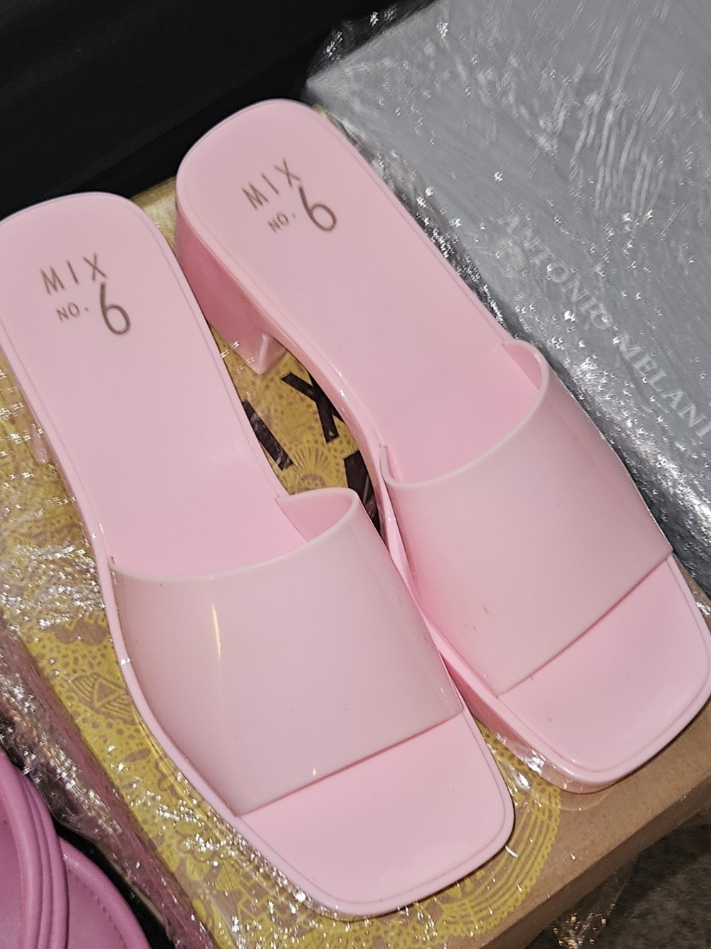 Mix No. 6 Pastel Pink Square Toe Slide Mules